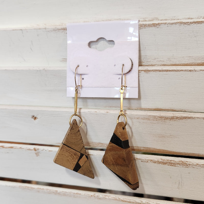 Wooden Triangle Dangle Earrings