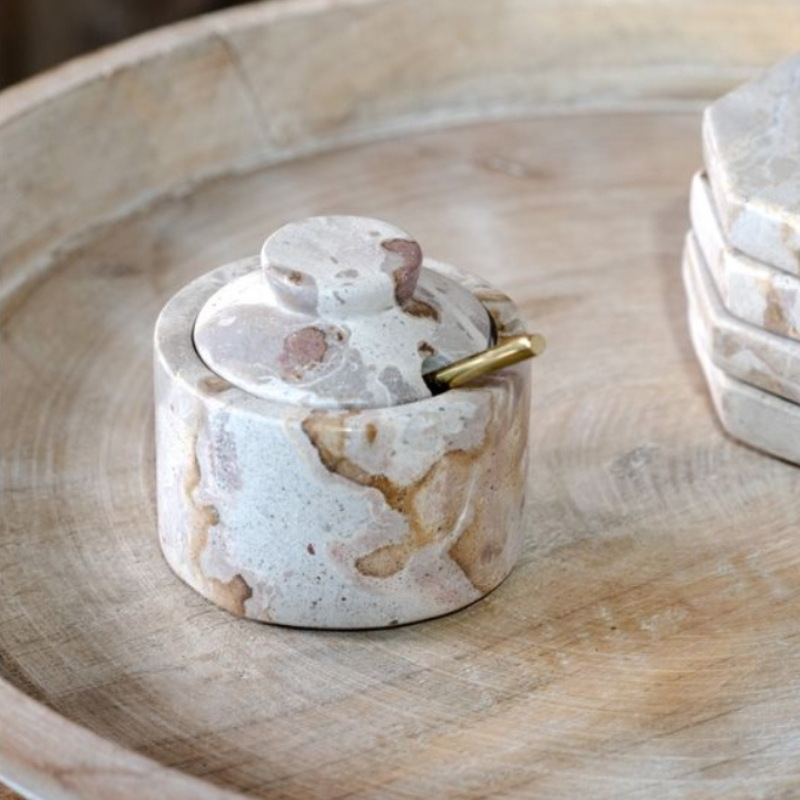 Beige Marble Container w/ Spoon