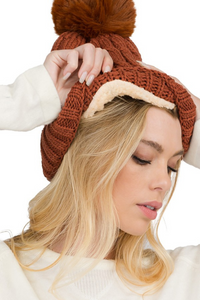 Cable Knit Sherpa Lined Hat