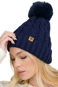 Cable Knit Sherpa Lined Hat