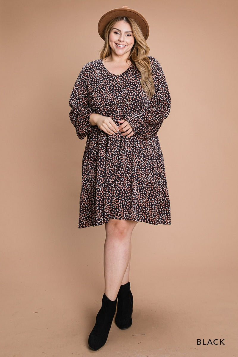 Women's Soft Floral Printed Tiered Long Sleeve Dress