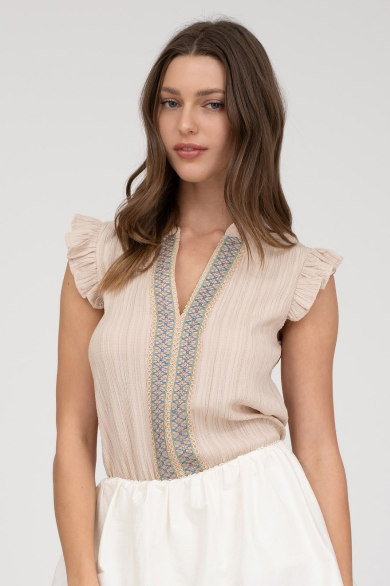 Lace Trim Crinkle Blouse