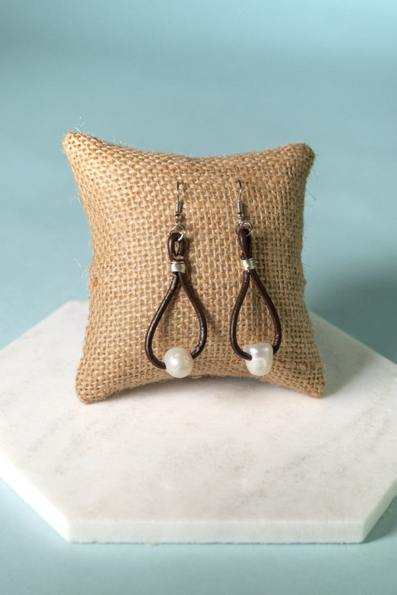 lennox earrings leather and pearl