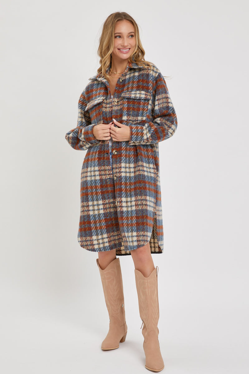 Brushed Plaid Long Shacket