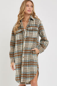 Brushed Plaid Long Shacket