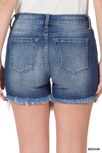 Mid-Rise Raw Hem Denim Shorts