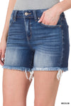 Mid-Rise Raw Hem Denim Shorts