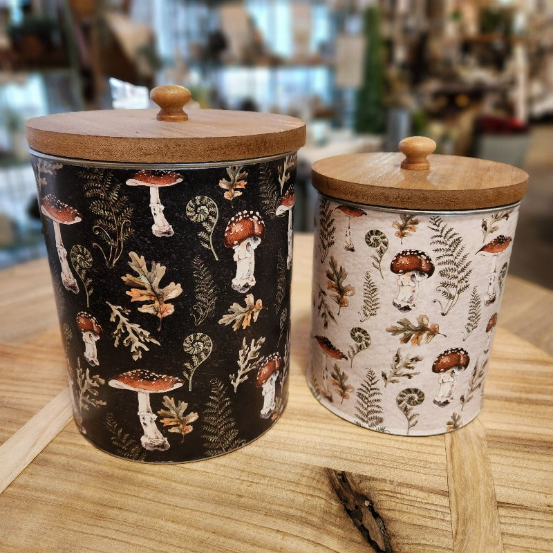 mushroom canister with wood lid