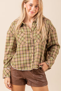 Oversized Plaid Crop Shirt