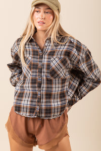 Oversized Plaid Crop Shirt