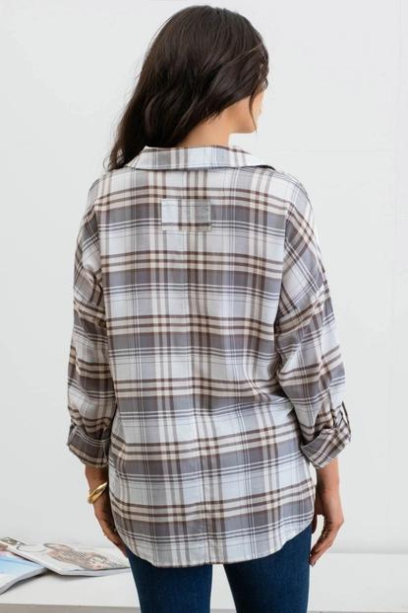 Plaid Split Neck Top