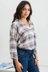 Plaid Split Neck Top