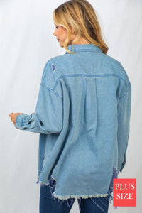 Plus Distressed Denim Shirt