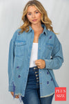 Plus Distressed Denim Shirt