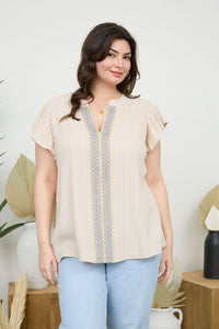 Lace Trim Crinkle Blouse