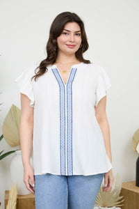 Lace Trim Crinkle Blouse