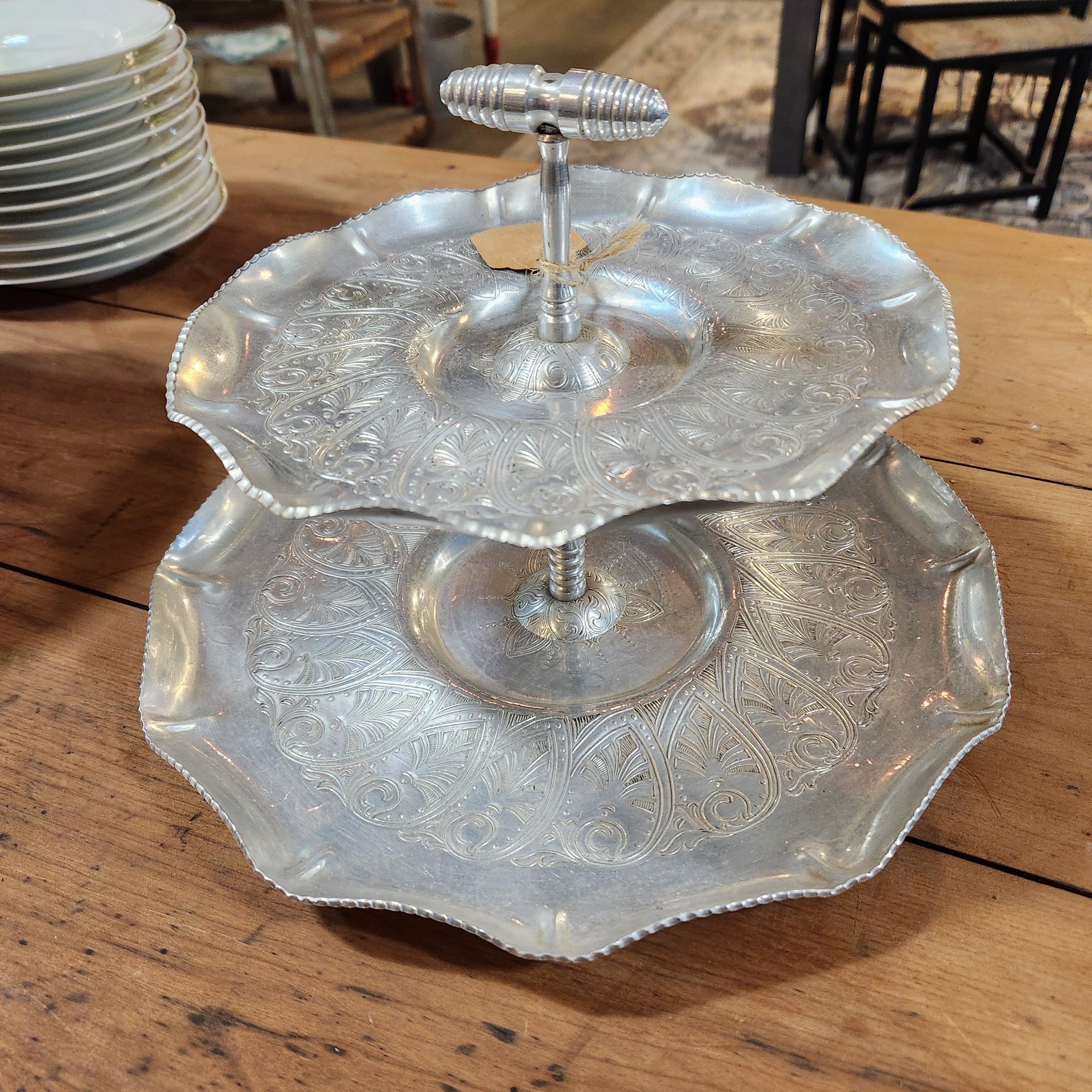 Vintage Aluminum Two-Tier Tray