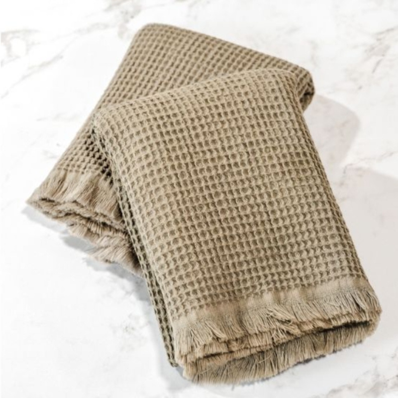 Sage Waffle Fringe Towel