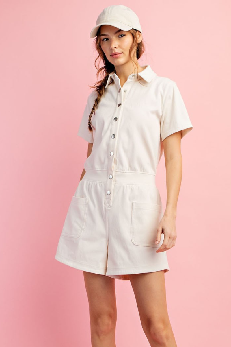 Stretch Twill Short Sleeve Romper