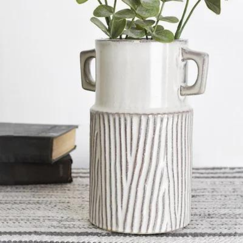 Striped Ceramic Handled Vase