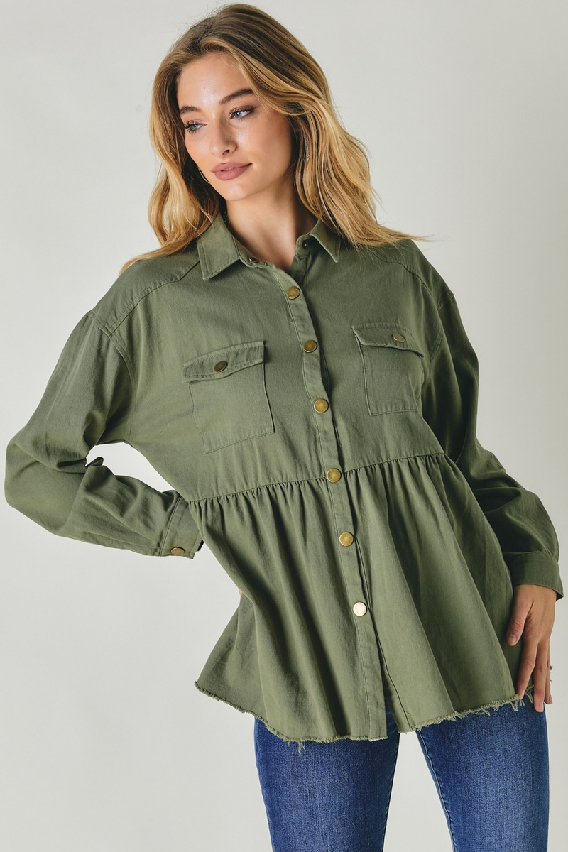 button-down-long-sleeve-babydoll-shirt-jacket-olive