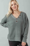 V-Neck Button Waffle Top