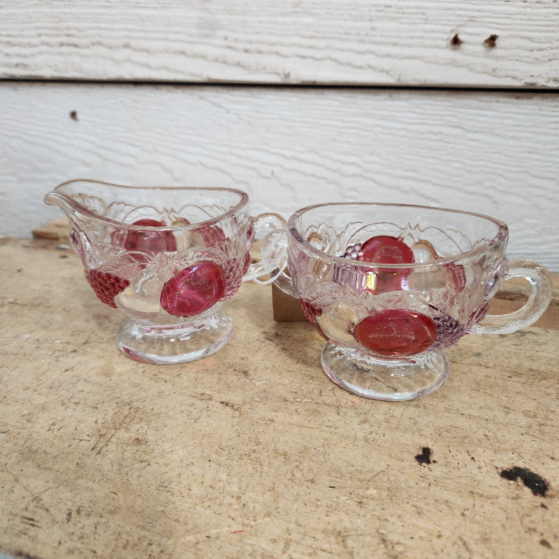 Vintage Flashed Glass Cream & Sugar Set