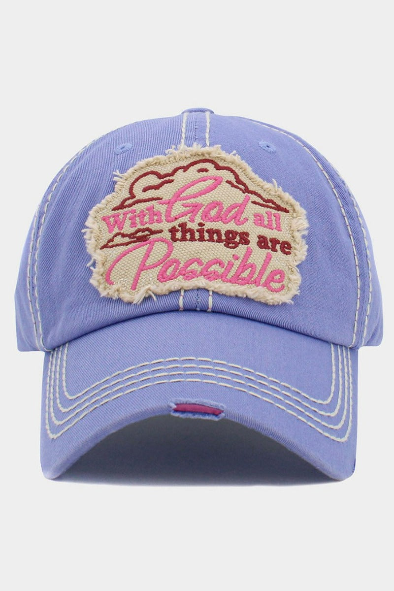 "With God All Things are Possible" Distressed Baseball Cap