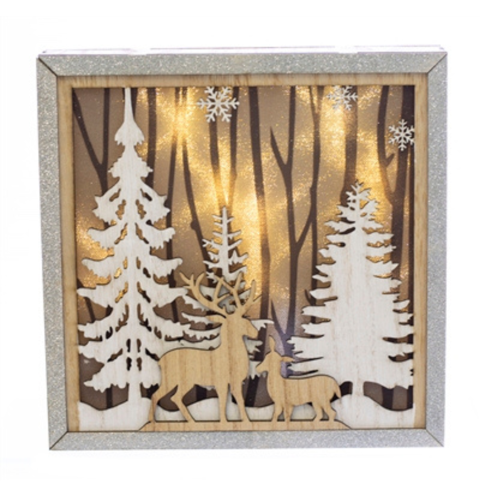 Light Up Deer Forest Shadow Box-square